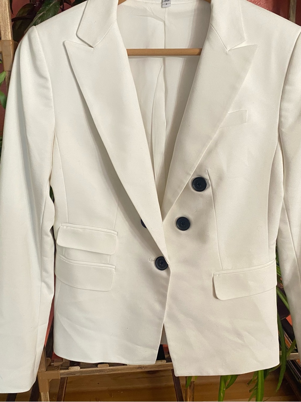 Women’s Express Double-Breasted White Blazer - Classic Tailored Suit Jacket